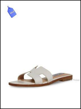 Woven Leather Slip On Flat Sandals Casual Square Toe Slides